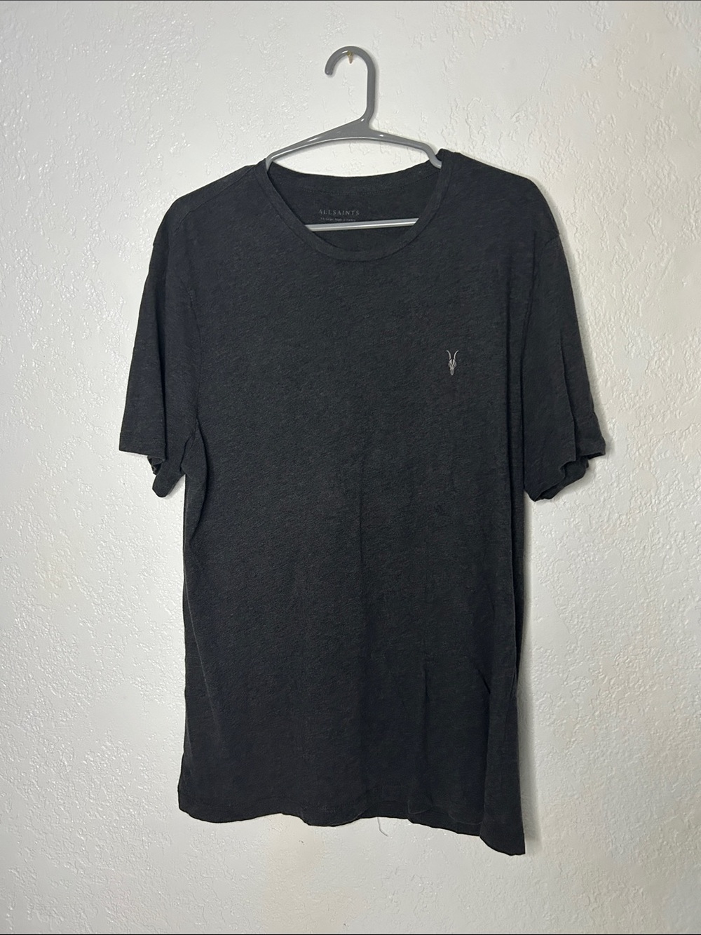 All Saints Charcoal Short Sleeve Crew Tee with Logo